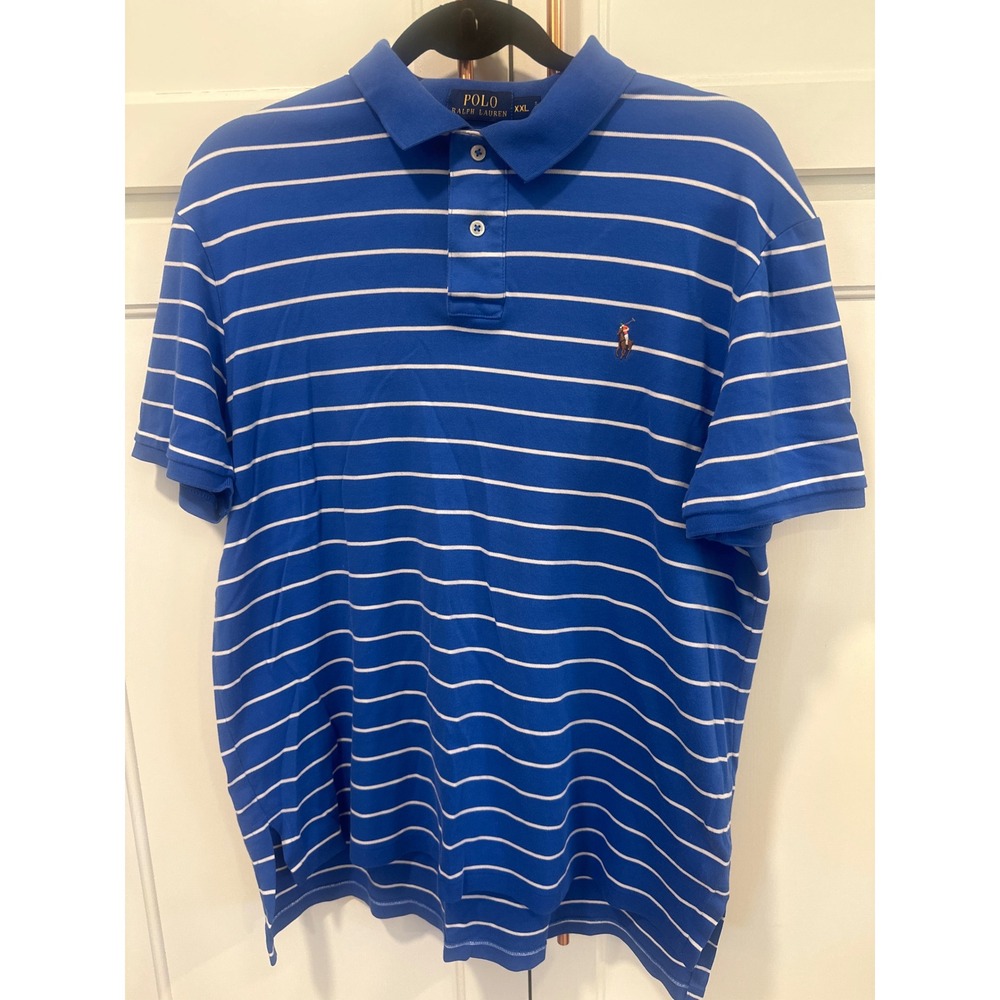 Polo Ralph Lauren Mens XXL Blue White Striped  golf Pima Soft Touch Polo Shirt